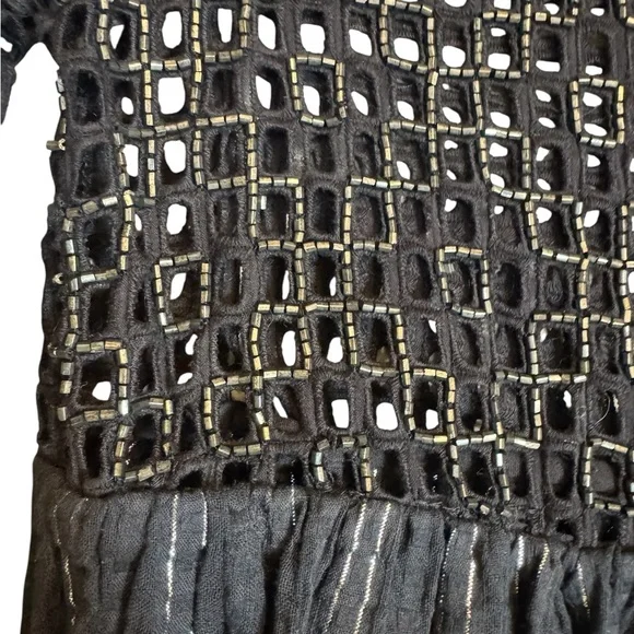 Maeve Anthropologie Alameda Beaded Bell Sleeve Peplum Blouse Size 8 Black - Picture 7 of 10